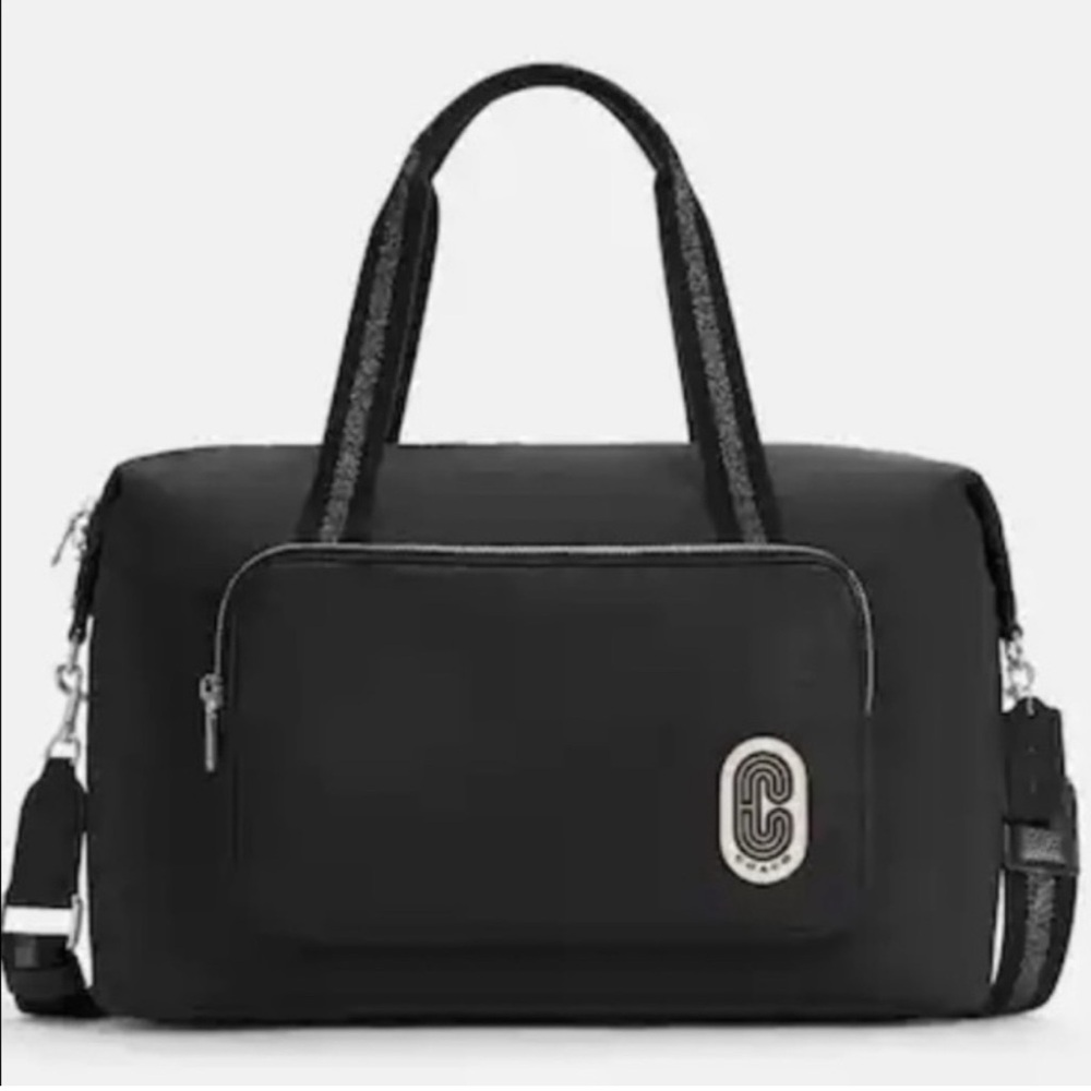 Coach Court Weekender Nylon Duffle Bag with Pebble Leather Accents